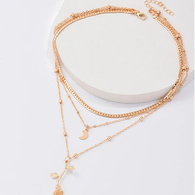 Bohemia Multilayer Moon Gold Color Pendant Necklaces For Women Rose Flower Choker Necklace 2025 Fashion Jewelry