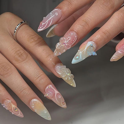 3D Three-dimensional Rhinestone Relief Fake Nails (30 styles) (x24)