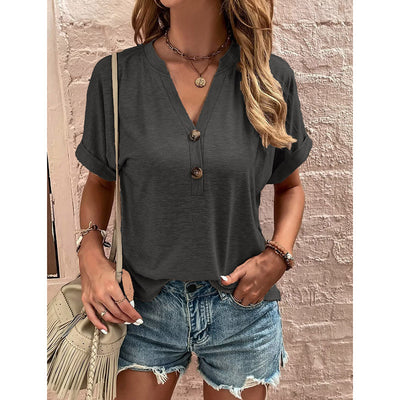 Short Sleeve Button Down V Neck Business Casual
