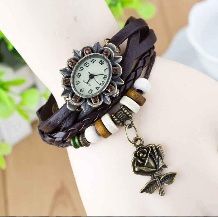 Fashionable Casual Ladies Watch Leather Wrapped Bracelet