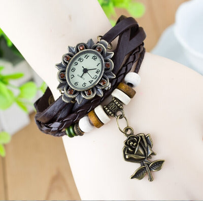 Fashionable Casual Ladies Watch Leather Wrapped Bracelet