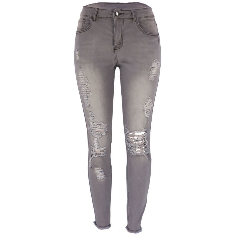 Distressed High-Stretch Skinny Jeans for Women – Slim Fit Ripped Denim
