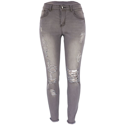 Distressed High-Stretch Skinny Jeans for Women – Slim Fit Ripped Denim
