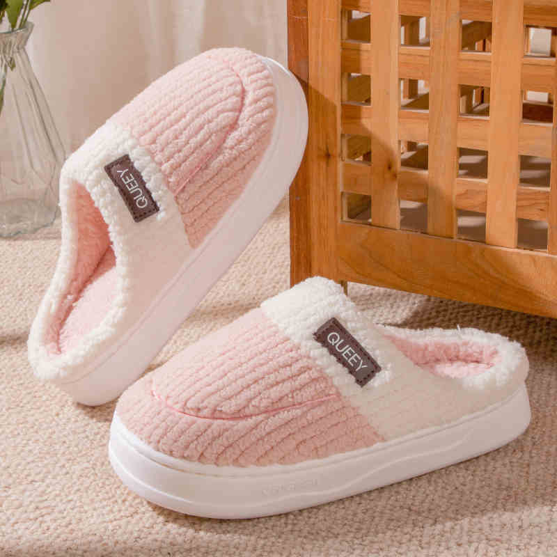 Indoor Home Non-slip Thick Bottom Plush Thermal Cotton Slippers
