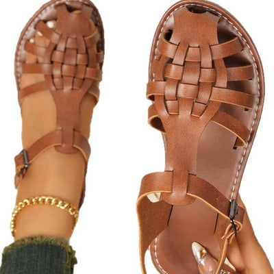 Vintage Weave Closed Toe Sandals Women's Seaside Vacation Soft Bottom Brown Roman