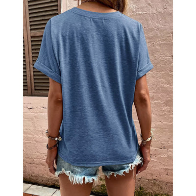 Short Sleeve Button Down V Neck Business Casual