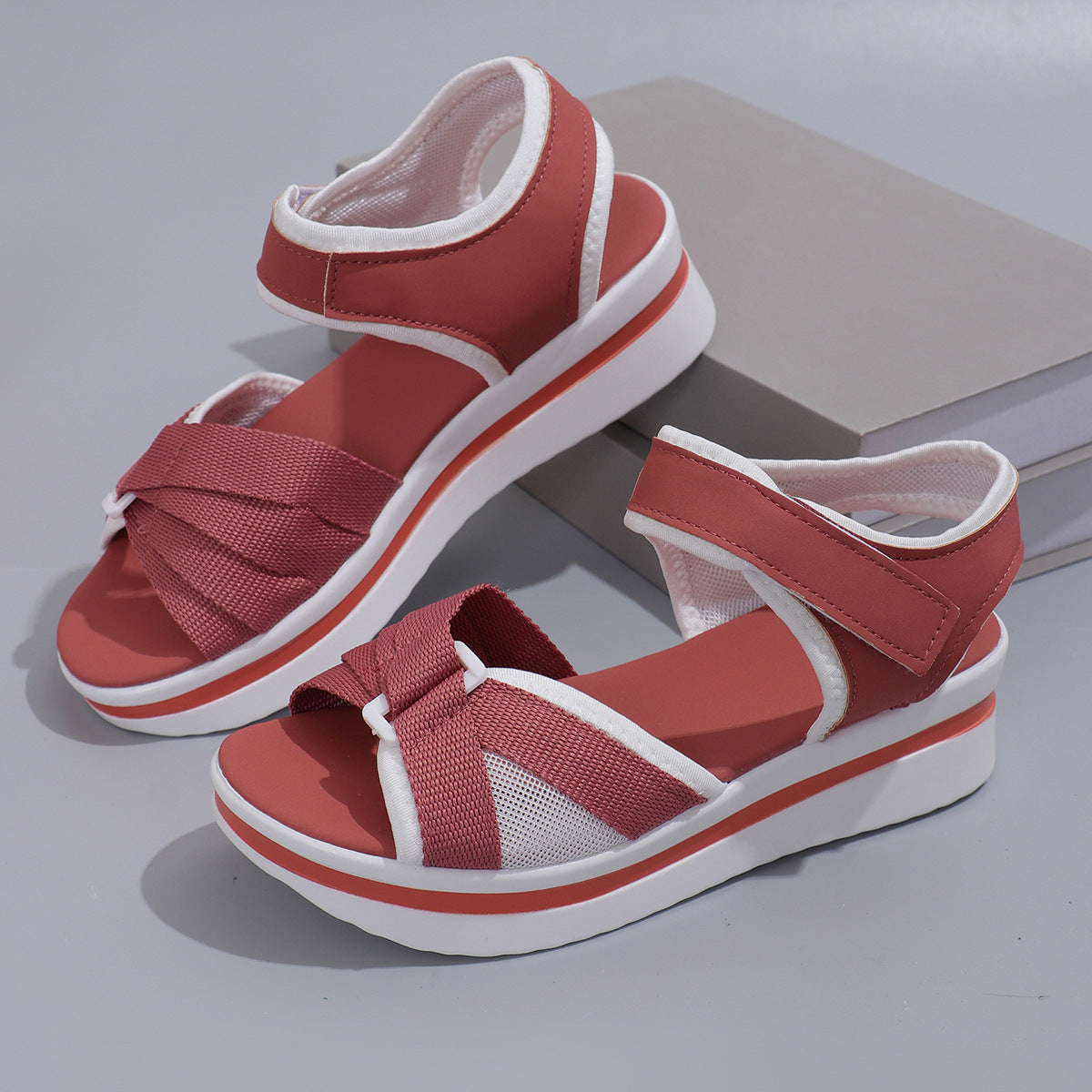 Women’s Summer Velcro Sandals – Comfortable Thick-Sole Flats