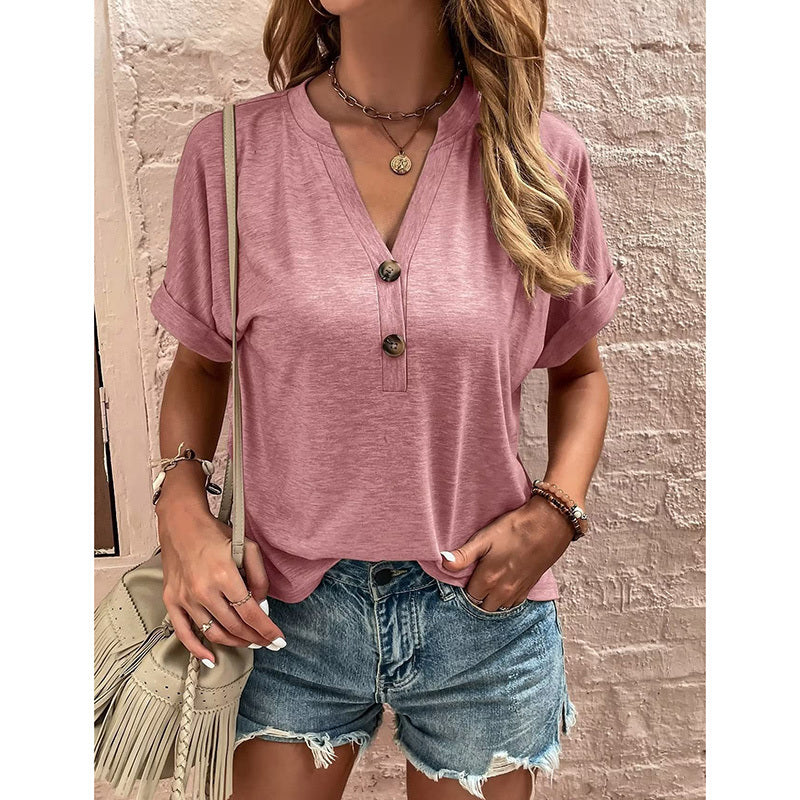 Short Sleeve Button Down V Neck Business Casual