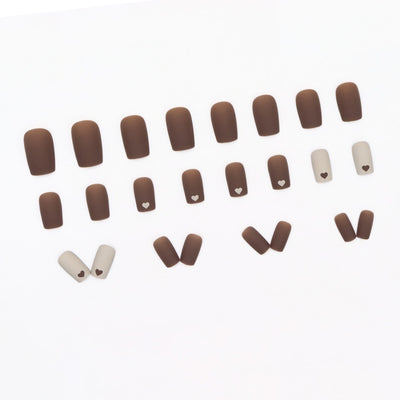Warm Brown & Nude Love Nail Set – Medium Length | 24pcs