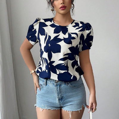 Women's Shirt Floral Pullover Short Sleeve