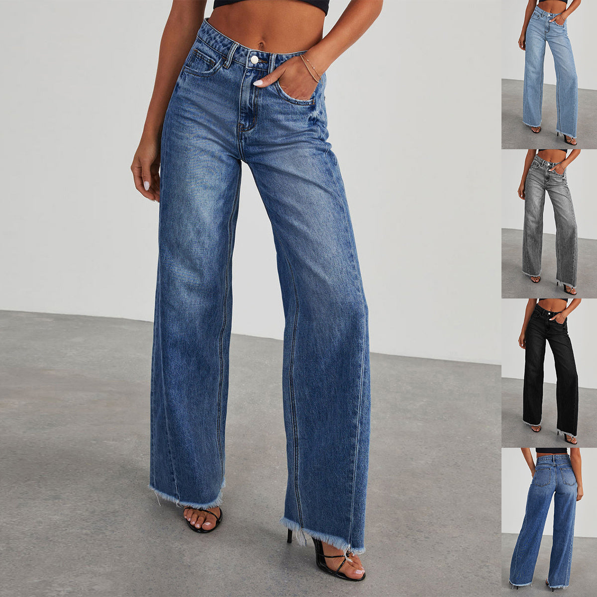 High-Waist Wide-Leg Jeans – Full-Size Back Pockets, Casual Straight Fit, All-Day Comfort