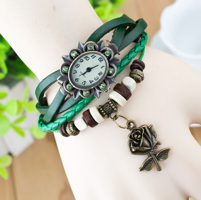 Fashionable Casual Ladies Watch Leather Wrapped Bracelet
