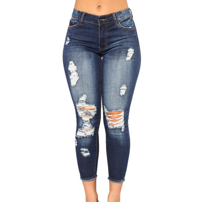Distressed High-Stretch Skinny Jeans for Women – Slim Fit Ripped Denim