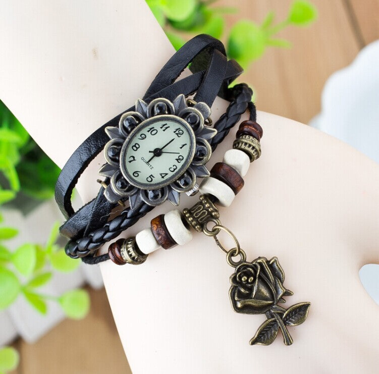 Fashionable Casual Ladies Watch Leather Wrapped Bracelet