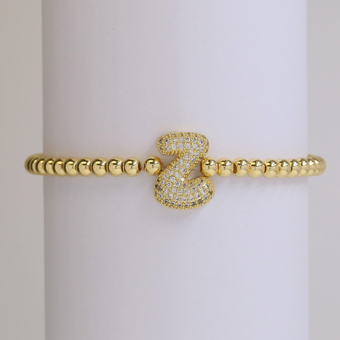 Fashion Jewelry 18K Balloon Bubble Zircon Letter Beaded Copper Bead Elastic String Bracelet
