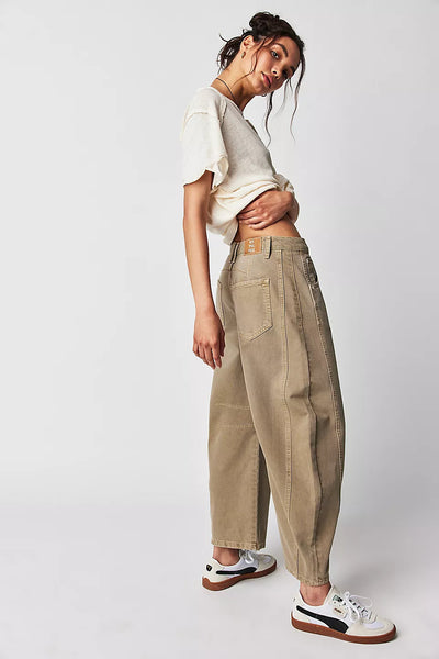 High Stretch Mid-Rise Barrel Jeans Fashion Wide Leg Shape Women Casual