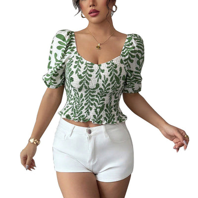 Women's Short Shirt Smocking Slim Top