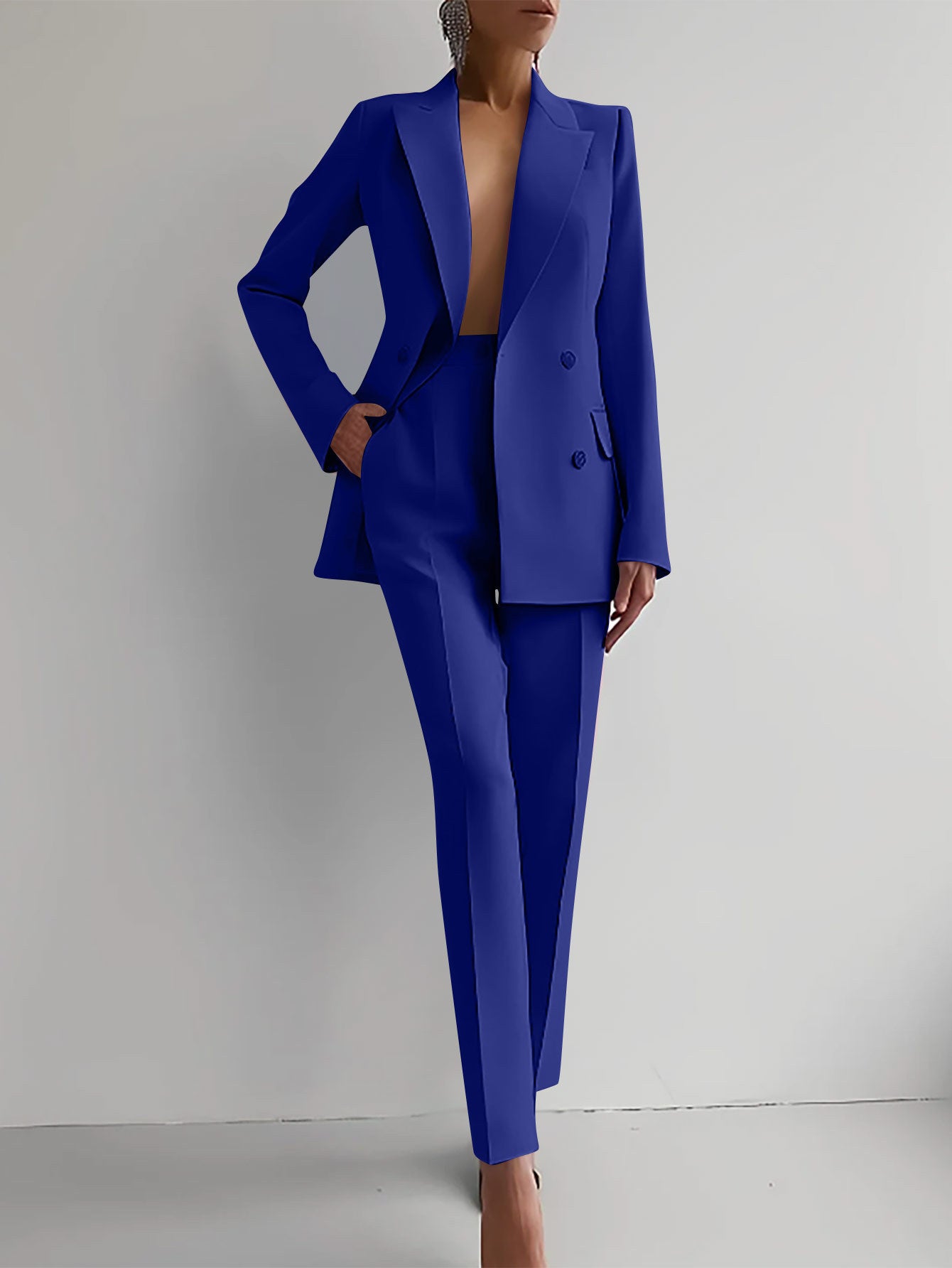 Casual Suits Fashion Long Sleeve Single-breasted Jacket Top And Slim Fit Trousers Business Suits