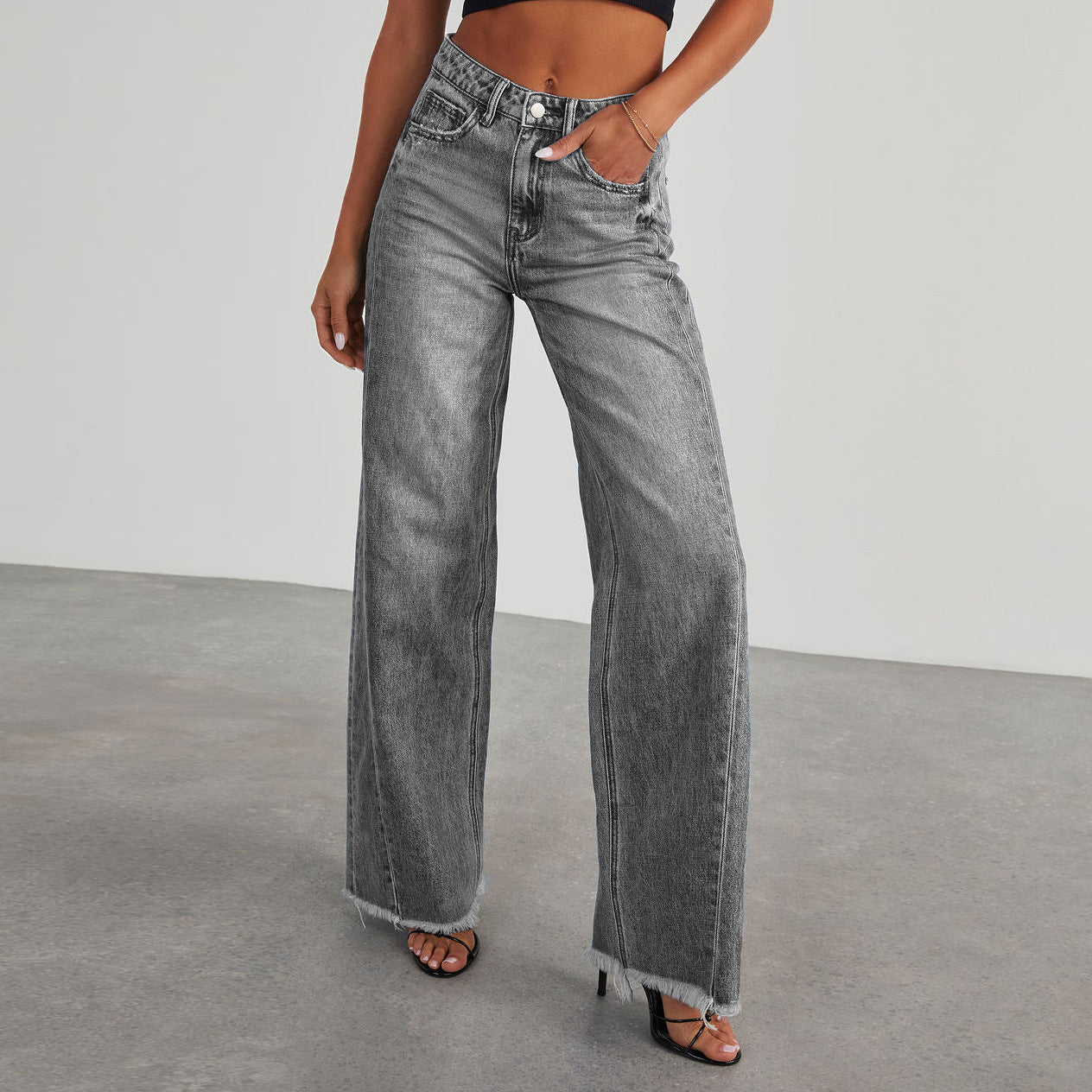 High-Waist Wide-Leg Jeans – Full-Size Back Pockets, Casual Straight Fit, All-Day Comfort
