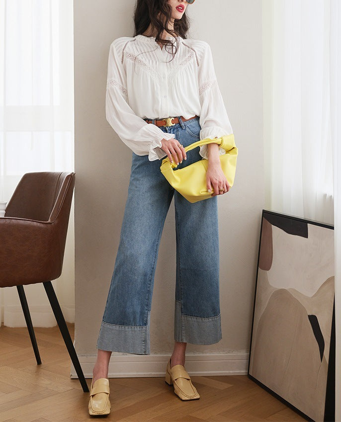 Patchwork French Design Style White Shirt
