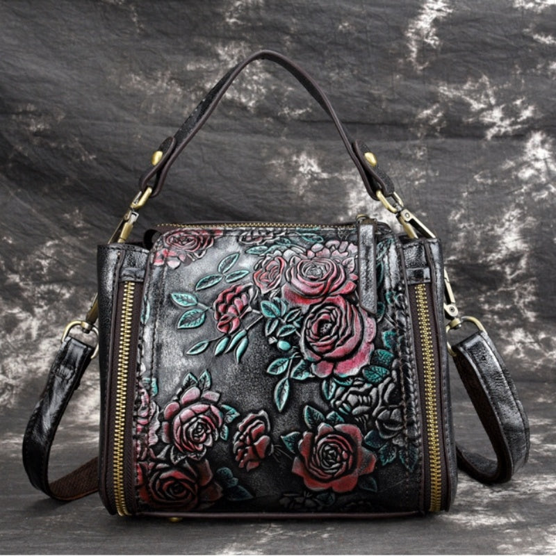 Genuine Leather Hand designed Rose Shoulder Bag For Women