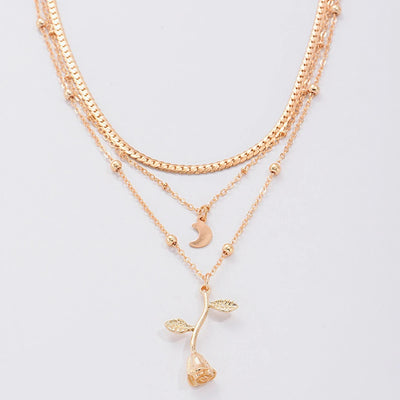 Bohemia Multilayer Moon Gold Color Pendant Necklaces For Women Rose Flower Choker Necklace 2025 Fashion Jewelry
