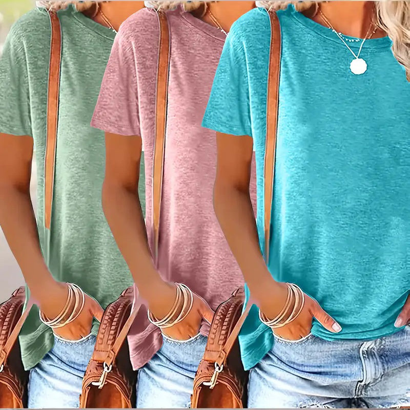3 Pack Womens Tops Basic Summer Short Sleeve T Shirts Casual Loose Fit Tops