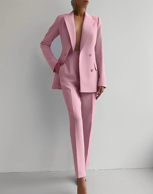 Casual Suits Fashion Long Sleeve Single-breasted Jacket Top And Slim Fit Trousers Business Suits