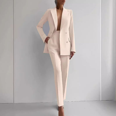 Casual Suits Fashion Long Sleeve Single-breasted Jacket Top And Slim Fit Trousers Business Suits