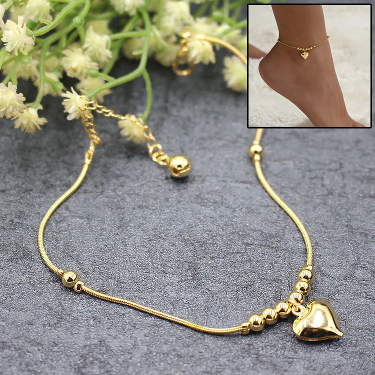 Gothic Gold Color Heart Pendant Anklet For Women