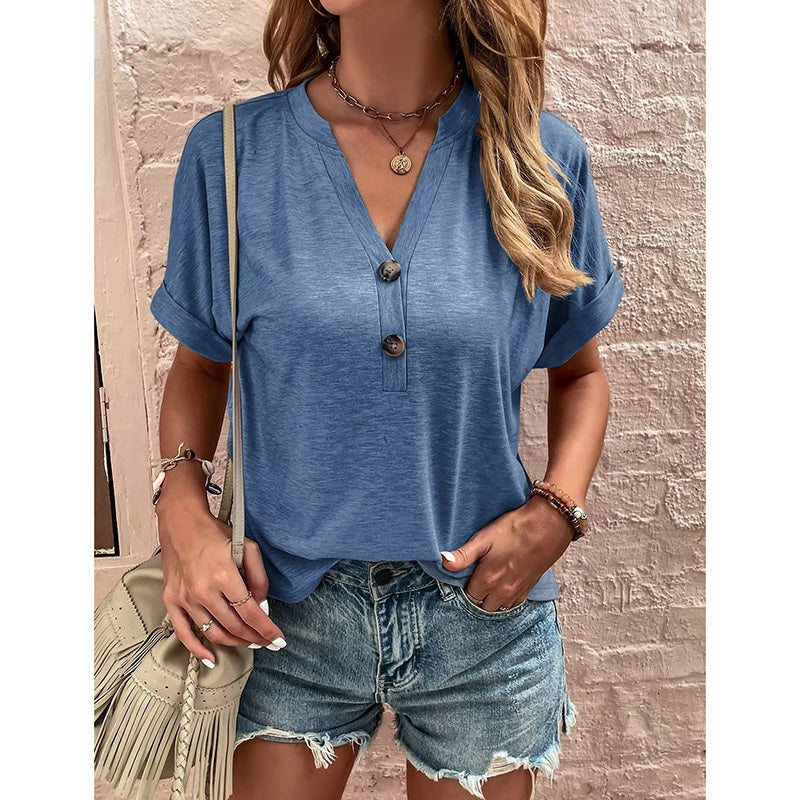 Short Sleeve Button Down V Neck Business Casual