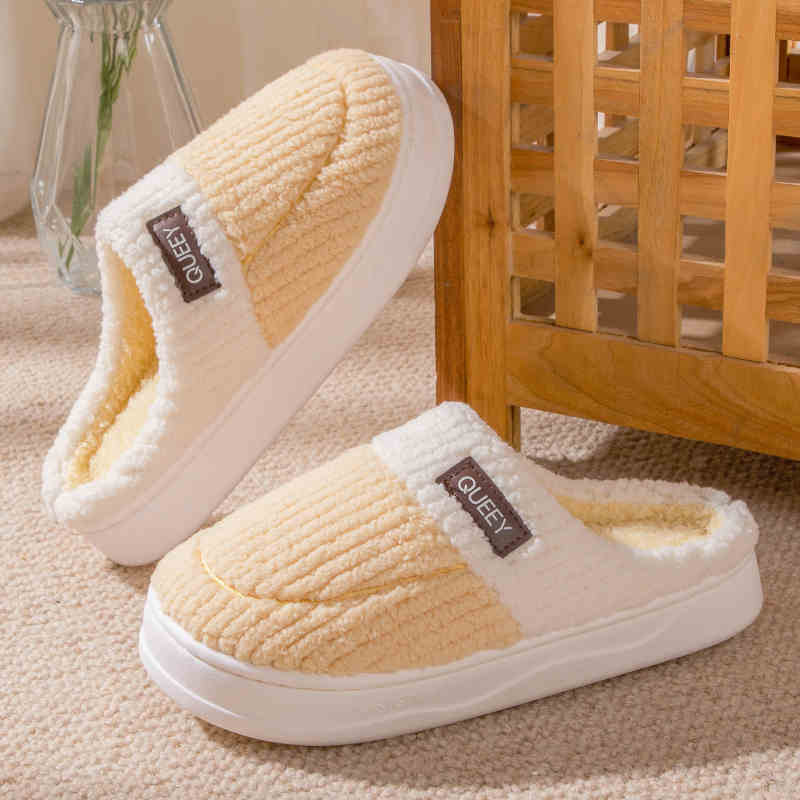 Indoor Home Non-slip Thick Bottom Plush Thermal Cotton Slippers