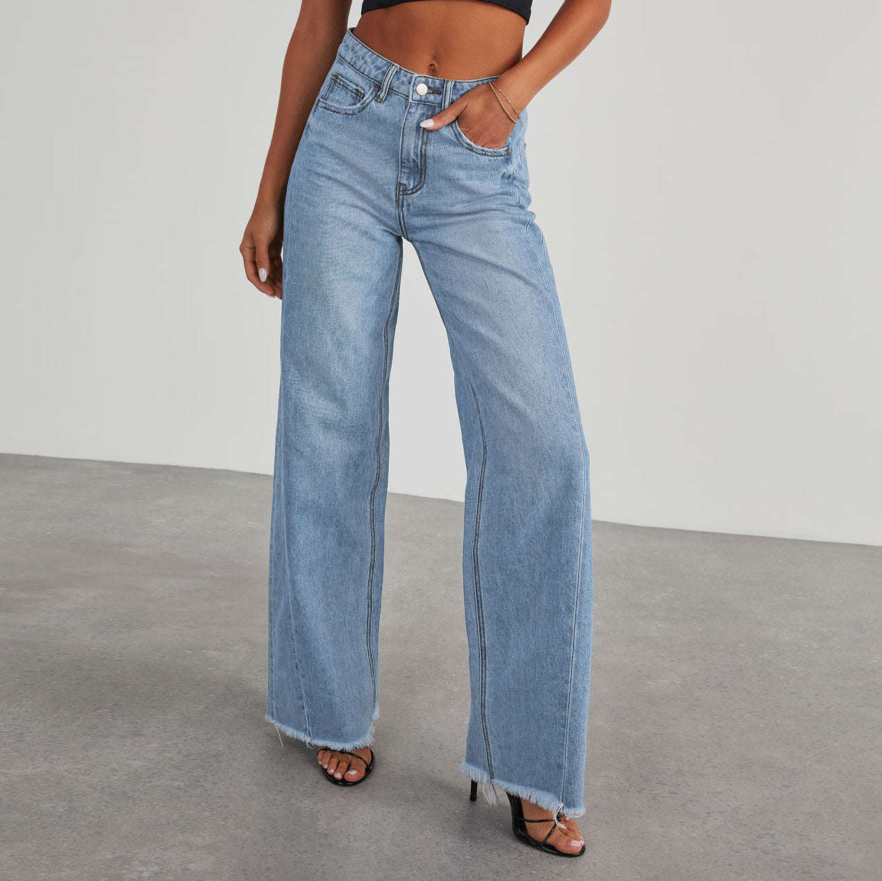 High-Waist Wide-Leg Jeans – Full-Size Back Pockets, Casual Straight Fit, All-Day Comfort