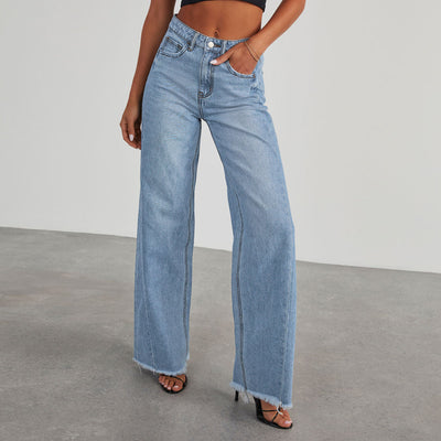 High-Waist Wide-Leg Jeans – Full-Size Back Pockets, Casual Straight Fit, All-Day Comfort