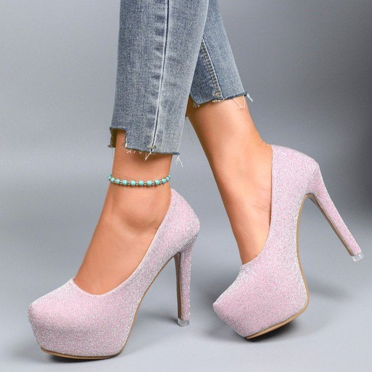 Sequin Round Toe Stiletto High Heels – Nightclub & Party Shoes