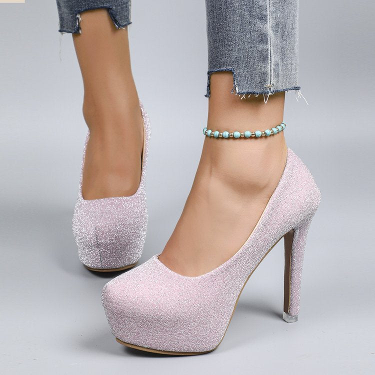 Sequin Round Toe Stiletto High Heels – Nightclub & Party Shoes
