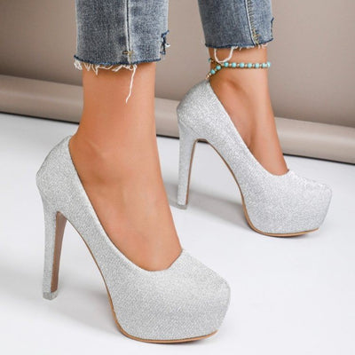 Sequin Round Toe Stiletto High Heels – Nightclub & Party Shoes
