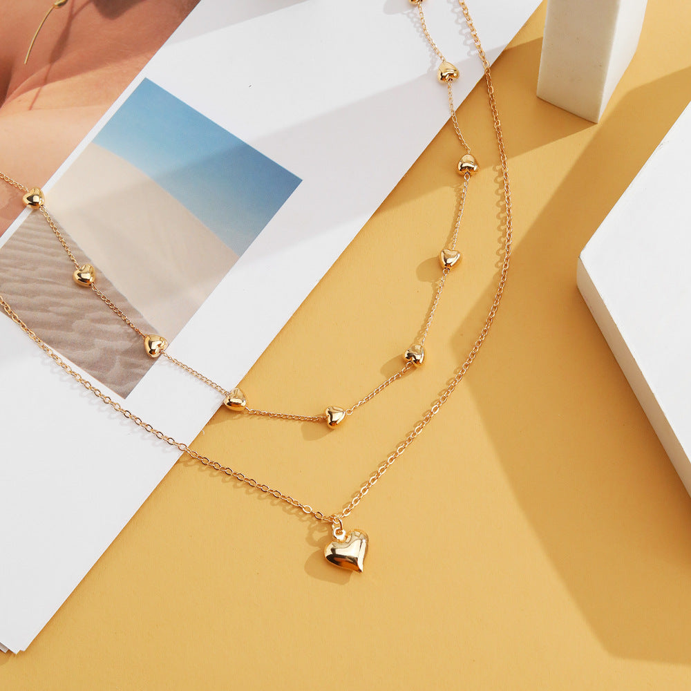 Double-layer Heart Pendant Fine Chain Necklace For Women
