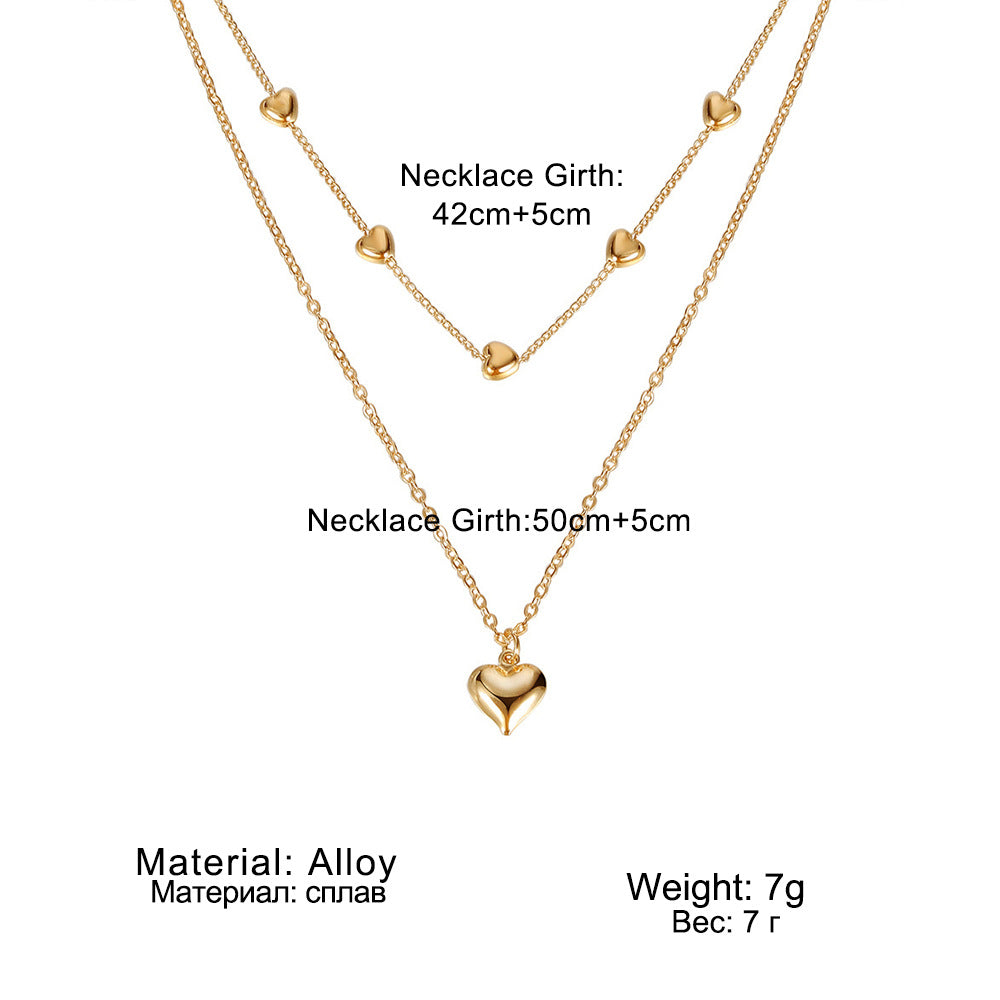 Double-layer Heart Pendant Fine Chain Necklace For Women
