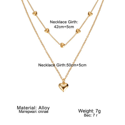 Double-layer Heart Pendant Fine Chain Necklace For Women