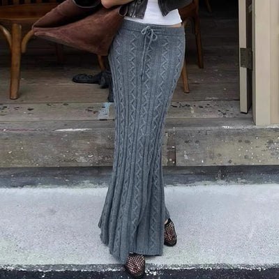Autumn And Winter New Hemp Pattern Low Waist Elastic Fishtail Hip Skirt