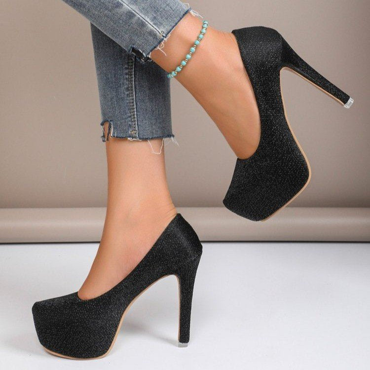 Sequin Round Toe Stiletto High Heels – Nightclub & Party Shoes