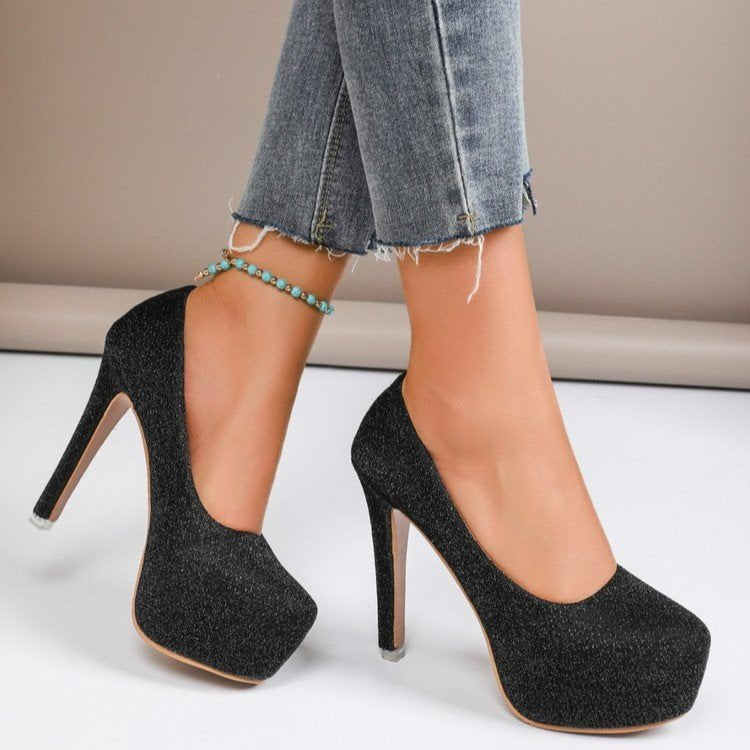 Sequin Round Toe Stiletto High Heels – Nightclub & Party Shoes