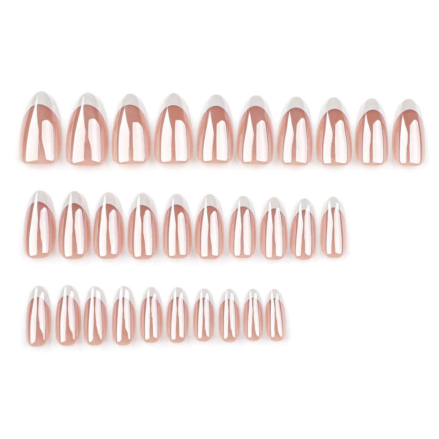 Parisian Tip — Classic White French Almond Nails (30 pcs)