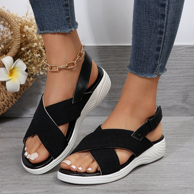 Strap Peep Toe Wedge Fly Woven Mesh Casual Sandals