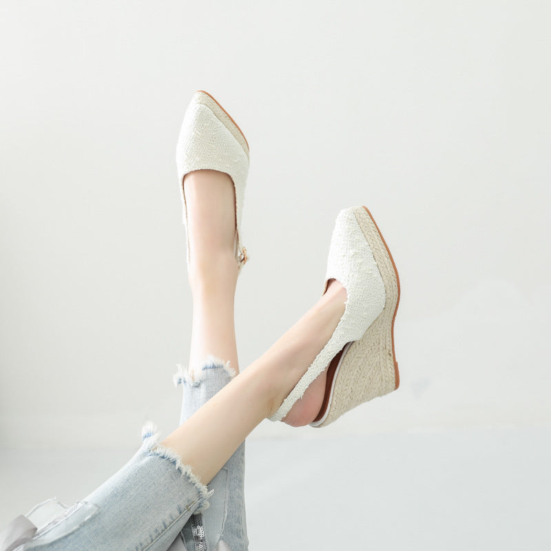 Wedge Thick Bottom Toe Cap Slippers High Heels
