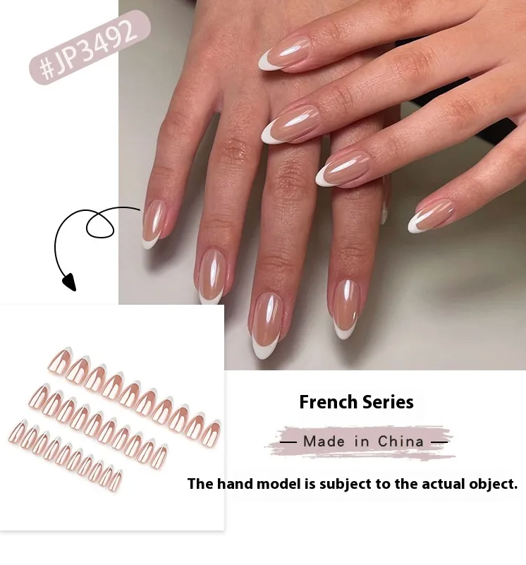 Parisian Tip — Classic White French Almond Nails (30 pcs)