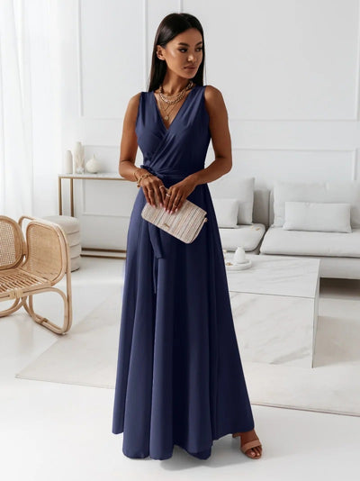 V-neck Sleeveless Dress With Belt