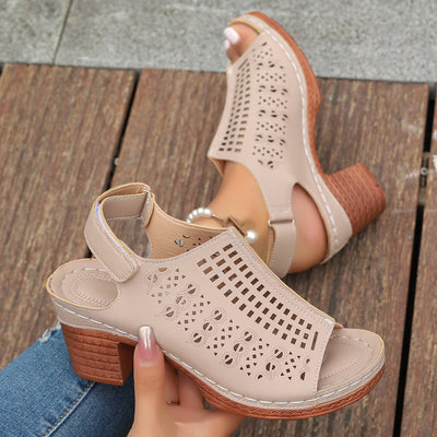 New Retro Open Toe Hollow Peep Toe Sandals