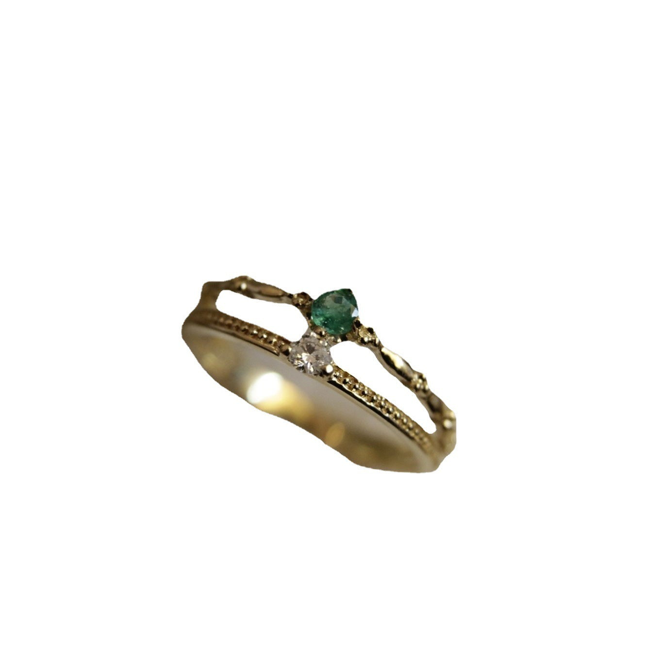 Women's Sterling Silver Diamond-embedded Gold-plated Double-layer Ring